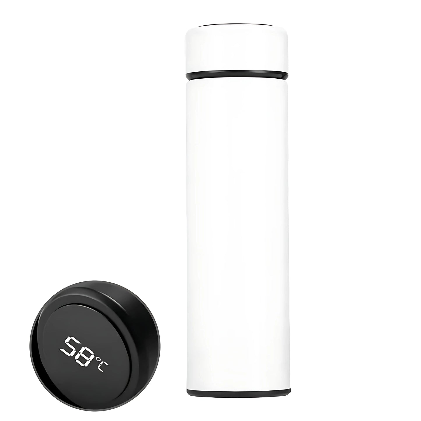 White Lumosip thermos bottle with detached closing cap placed beside it
