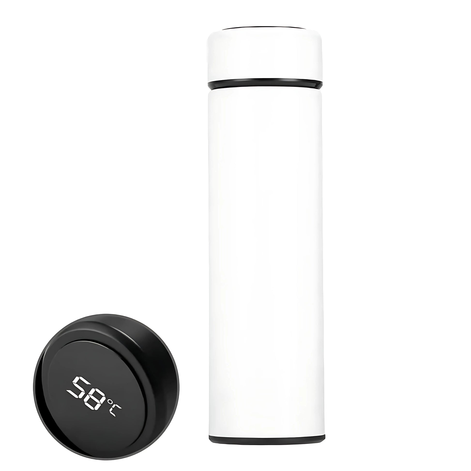White Lumosip thermos bottle with detached closing cap placed beside it