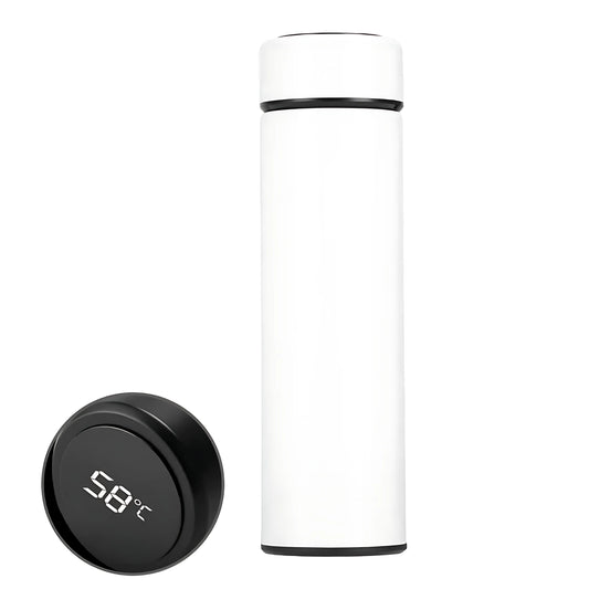 White Lumosip thermos bottle with detached closing cap placed beside it